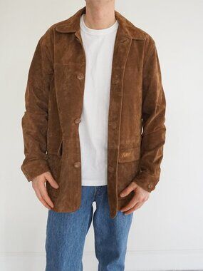 Vintage J Jm Brown Suede Leather Button Front Jacket Classic Minimalist Coat M
